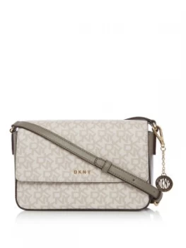 Image of DKNY Coated logo medium flap cross body bag Grey