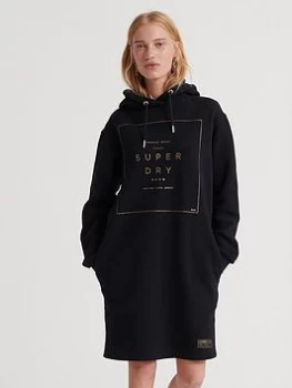 Image of Superdry Oversized Scandi Hoodie Dress - Black, Size 6, Women