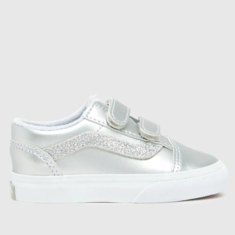 Image of Vans Silver Old Skool V Girls Toddler Trainers Silver UK 6 (EU 22½)