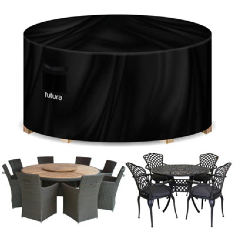 Image of Futura Premium 600D Round 190X80Cm Waterproof Garden Furniture Cover, Outdoor Patio Weatherproof Rattan Table & Chair Set Guard
