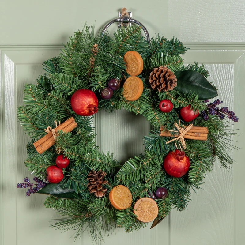 Image of 40cm Festive Spice Christmas Wreath with Pinecones and Faux Dried Fruit