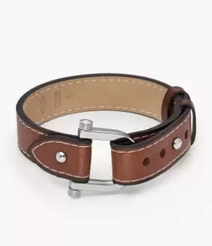 Image of Fossil Men Heritage D-Link Medium Brown Leather Strap Bracelet