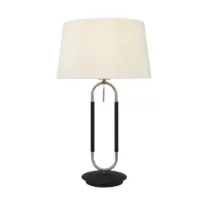 Image of Jazz 1 Light Table Lamp, Satin Silver And Black, White Velvet Shade Pull Switch