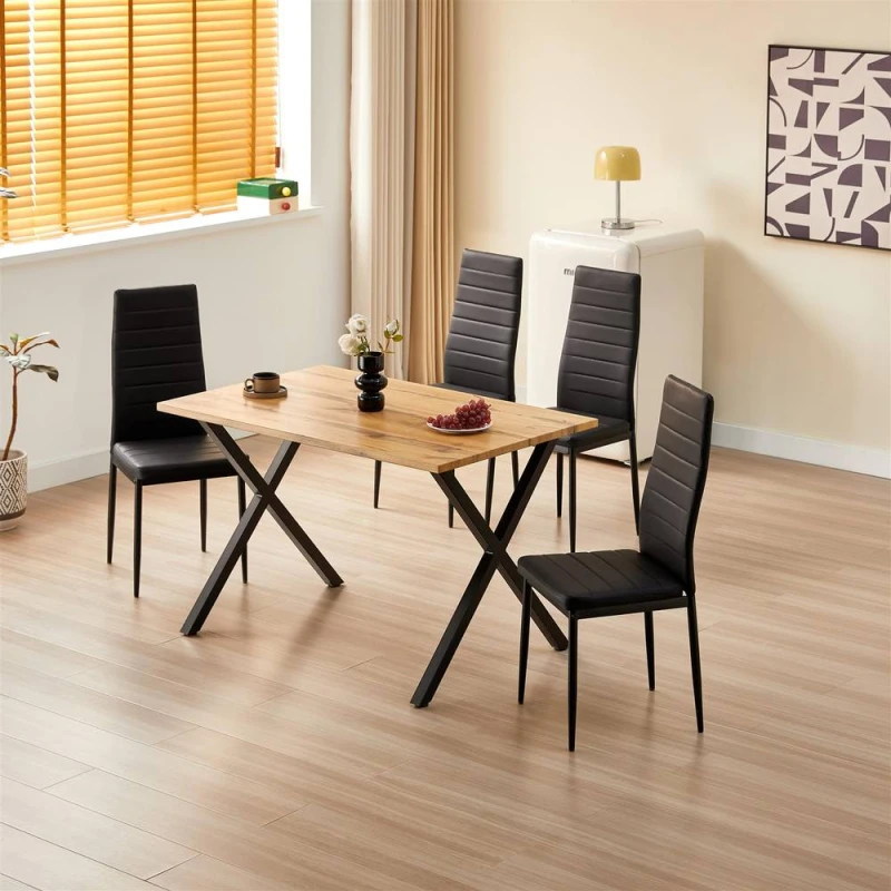 Image of Kosy Koala Stone Effect Dining Table Set With 4 Black Faux Leather Chairs Dining Room Furniture