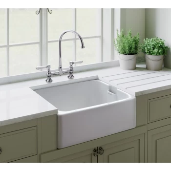 Image of Rangemaster - Farmhouse Belfast Kitchen Sink Single Bowl Ceramic White FREE Wastew