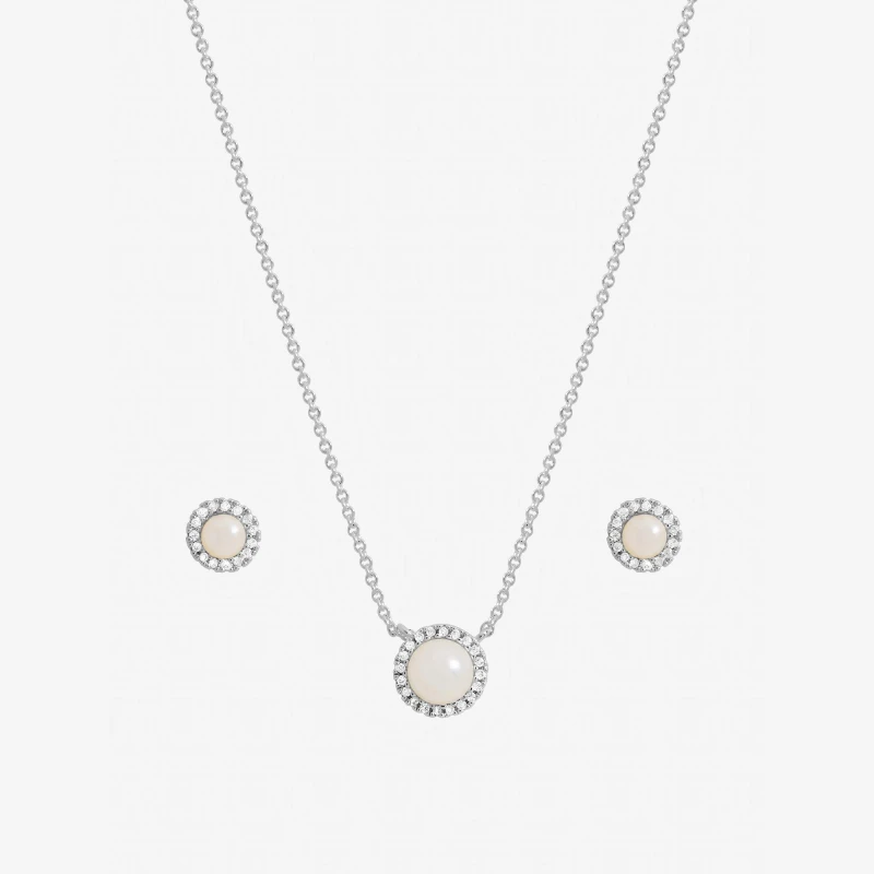 Image of Inicio Sterling Silver Plated Pearl Halo Set - Gift Box Jewellery Sets One Size Silver 40010811000