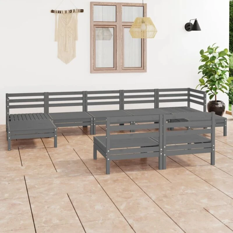 Image of VIDAXL 9 Piece Garden Lounge Set Grey Solid Wood Pine Vidaxl 8720286691113