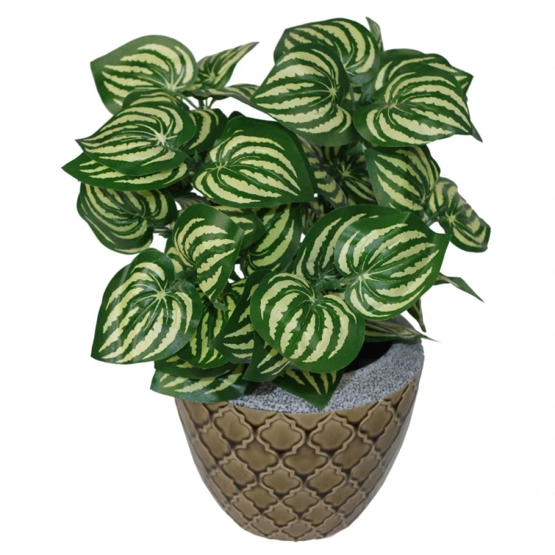 Image of Leaf Artificial Foliage Plant Pot 40cm Watermelon Realistic House Plants Botanik Green