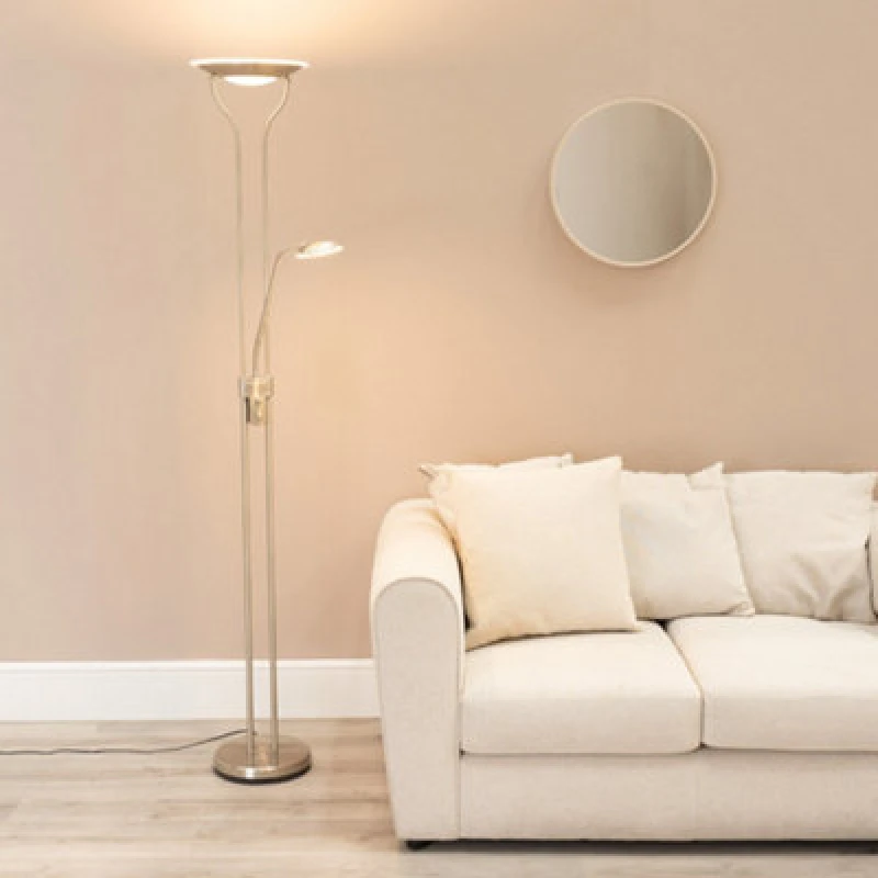 Image of ValueLights Beata Integrated LED Uplight Floor Lamp with Task Reading Side Lamp Silver