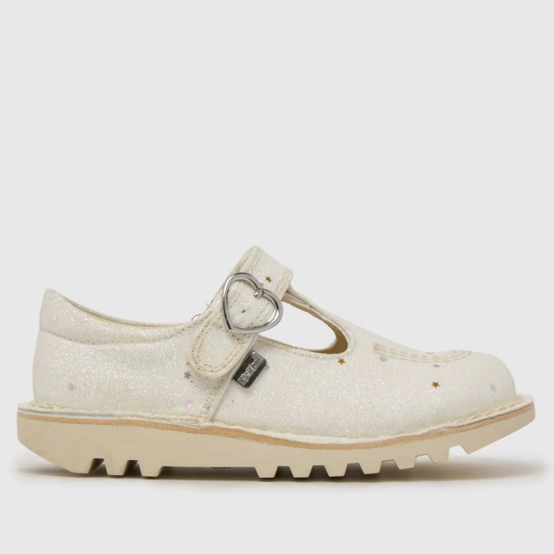 Image of Kickers White Kick T-Bar Glitter Girls Toddler Shoes White UK 12 (EU 30)