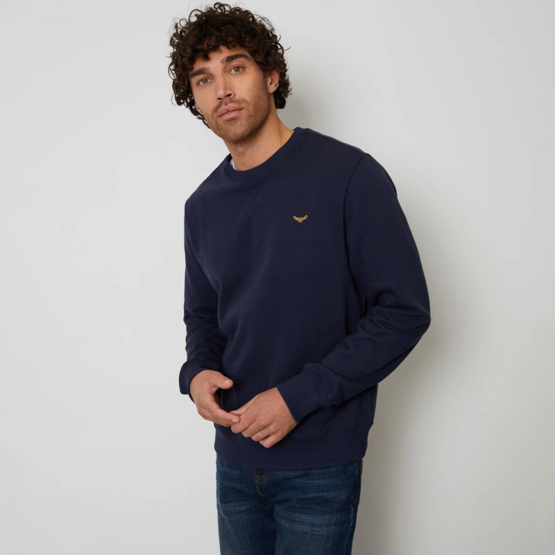Image of Threadbare Threadbare Men Cotton Blend 'Satsuma' Crew Neck Sweatshirt in Navy Size: Medium Navy M Male 7625914732484