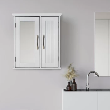 Image of Teamson Home - Wooden Bathroom Mirrored Wall Medicine Cabinet Storage with Mirror & Adjustable Shelves White EHF-F0008 - White