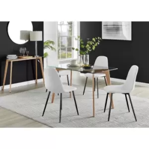 Image of Furniturebox UK - Furniturebox Malmo Rectangular Glass and Wooden Leg Modern Industrial Dining Table & 4 White Corona Faux Leather Dining Chairs with
