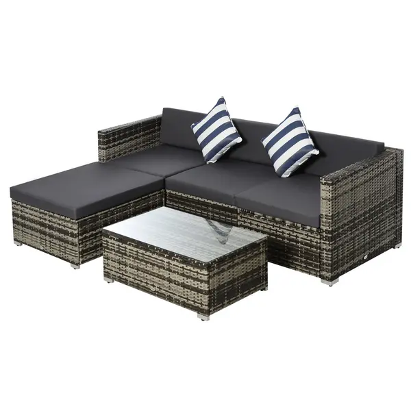 Image of Outsunny Rattan Sofa Set with Chez Lounge and Coffee Table - Grey TJ Hughes 5056399116520