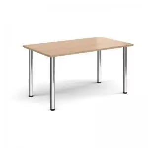 Image of Rectangular chrome radial leg meeting table 1400mm x 800mm - beech