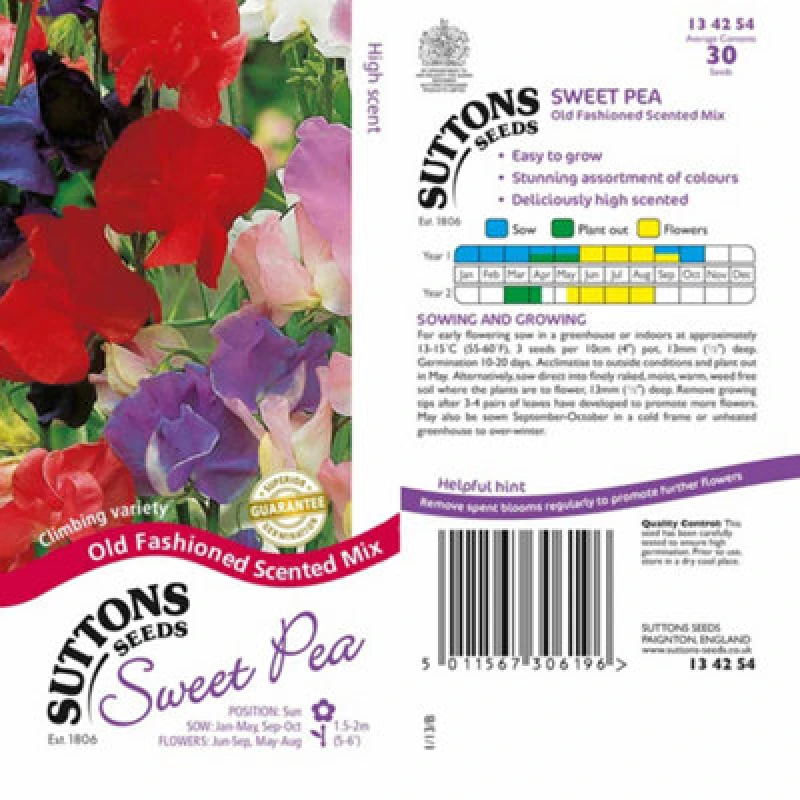 Image of Thompson & Morgan Sweet Pea Old Fashioned Scented Mix 1 Seed Packet (30 Seeds)