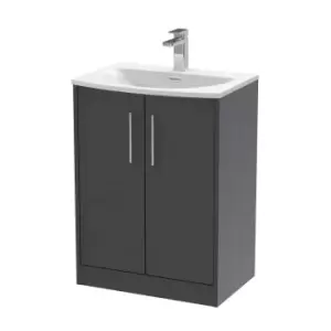 Image of Hudson Reed Juno 600mm Floor Standing 2 Door Vanity & Curved Basin - Graphite Grey
