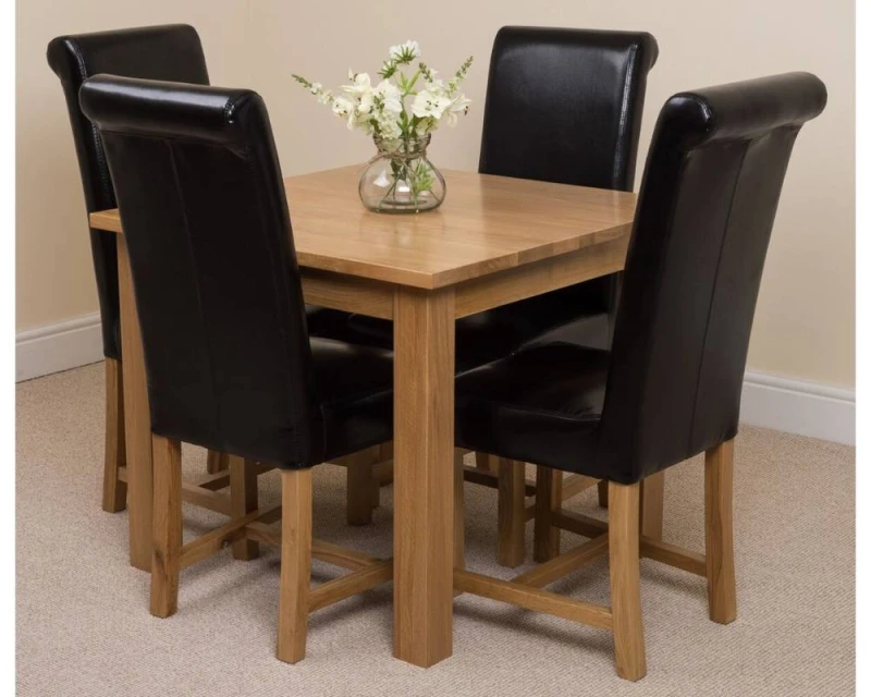 Image of Thats Furniture Oslo 90 x 90cm Oak Small Dining Table & 4 Washington Leather Chairs in Black Unisex 90 x 90 cm