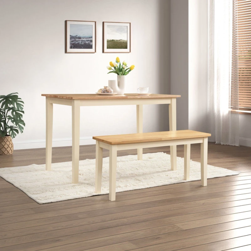 Image of FurnitureboxUK FurnitureboxUK Salcombe Small Rectangular Wooden Table & Tenby Small Bench in Cream Cream One Size Unisex 5056657186043