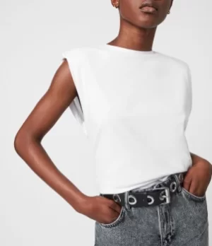 Image of AllSaints Womens Dani Leather Belt, Black, Size: S/M