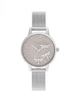 Image of Olivia Burton Blush Glitter Dial And Silver Mesh Watch