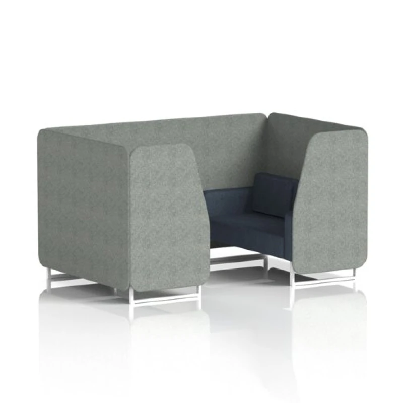 Image of Brixworth 4 Seater Office Booth with Front Panel - White Legs in Rivet Fabric - Prime Panels and Crucible Sofa