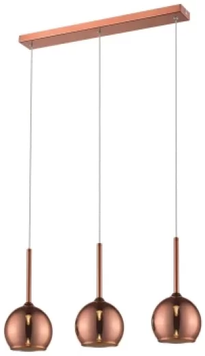 Image of Spring 3 Light Ceiling Pendant Bar Copper with Glass Shades, G9