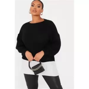 Image of I Saw It First Black Plus Size Crew Neck Jumper With Shirt Hem Detail - Black