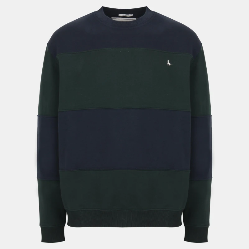 Image of Jack Wills Mens Lewis Cotton Long Sleeve Crew Sweatshirt Pine/Navy male S