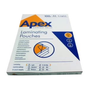 Image of Apex A4 Light Laminating Pouches Clear (Pack of 100) 6003201