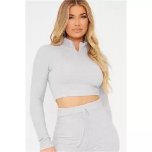 Image of I Saw It First Grey Marl Soft Rib Half Zip Top - Grey
