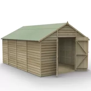Image of 15a x 10a Forest 4Life 25yr Guarantee Overlap Pressure Treated Windowless Double Door Apex Wooden Shed (4.48m x 3.2m)