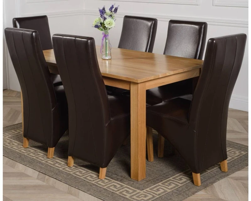 Image of Thats Furniture Oslo 150 x 90cm Medium Oak Dining Table & 6 Lola Leather Chairs in Brown Brown Unisex 150 x 90 cm