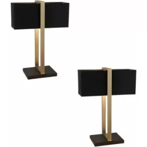 Image of Loops - 2 pack Antique Brass Framed Table Lamp & Cotton Shade - Matt Black Base