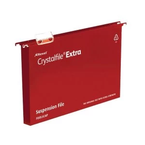 Image of Rexel Crystalfile Extra Foolscap Polypropylene Suspension File 30mm Red Pack of 25