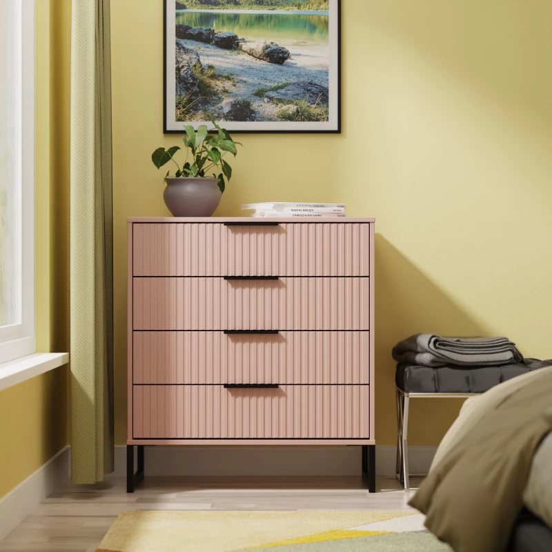 Image of Ready Assembled 2 U Menai 4 Drawer Chest (Ready Assembled) in Dusty Pink Size: Medium Dusty Pink Unisex Medium