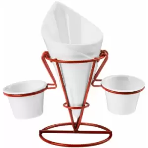 Image of Premier Housewares - Red Metal French Fry Cone with 2 Dip Dishes