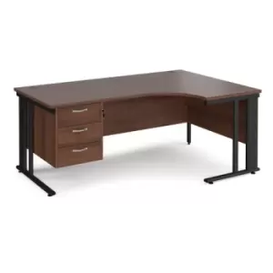 Image of Office Desk Right Hand Corner Desk 1800mm With Pedestal Walnut Top With Black Frame 1200mm Depth Maestro 25 MCM18ERP3KW