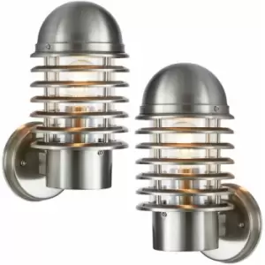 Image of Loops - 2 pack IP44 Outdoor Wall Lamp Stainless Steel Round Caged Light Porch Security