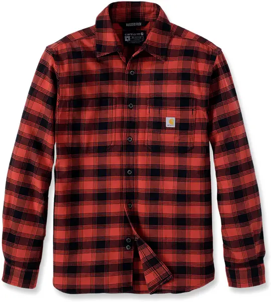 Image of Carhartt Rugged Flex Flannel Plaid Shirt, black-red, Size S