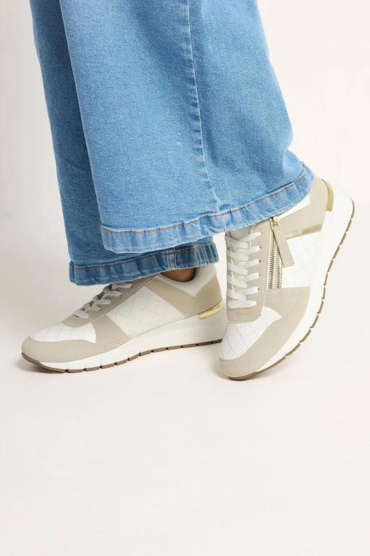 Image of Yours Womens Quilted Wedge Trainers In Wide E Fit in Light Sand Size: 5E Light Sand Female 5E