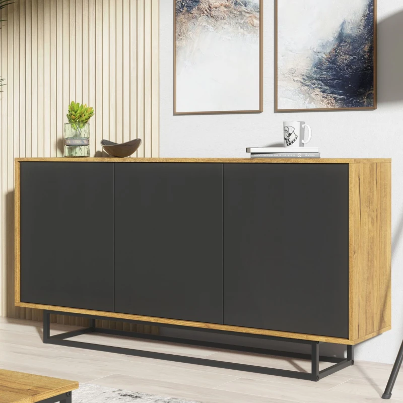 Image of Creative Furniture Halo Loft Sideboard 160cm - Industrial-Style Sideboard with Rustic, Oak & Black Matt Doors Multi