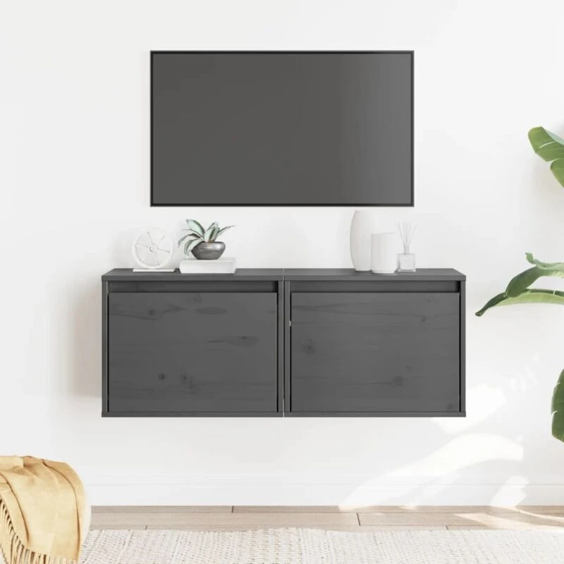Image of VIDAXL Vidaxl - Wall Cabinets 2 pcs Grey 45x30x35cm Solid Pinewood 8720286840320