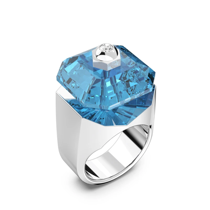 Image of Swarovski Numina ring, Square cut, Blue, Rhodium plated Blue ONE SIZE