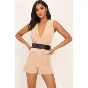 Image of I Saw It First Camel Utility Belted Playsuit - Beige