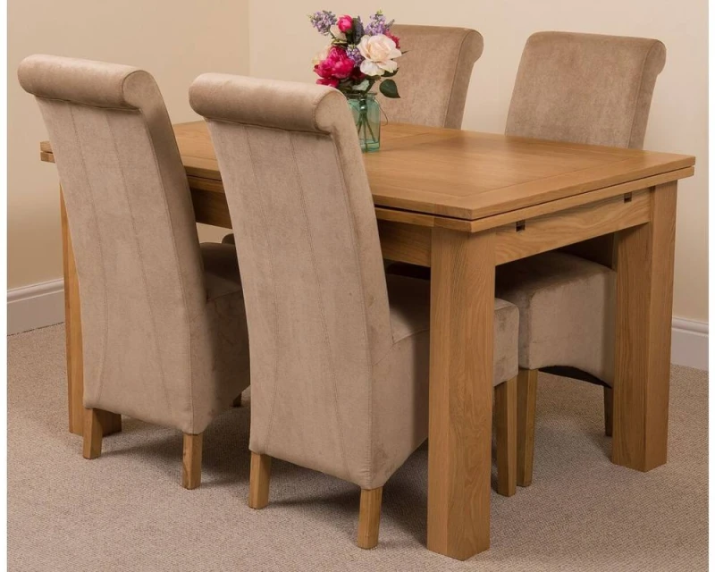 Image of Thats Furniture Richmond 140-220cm Oak Extending Dining Table + 4 Montana Fabric Chairs in Beige Beige Unisex