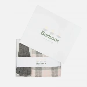 Image of Barbour Casual Womens Wool Tartan Scarf & Gove Set - Pink/Grey Tartan