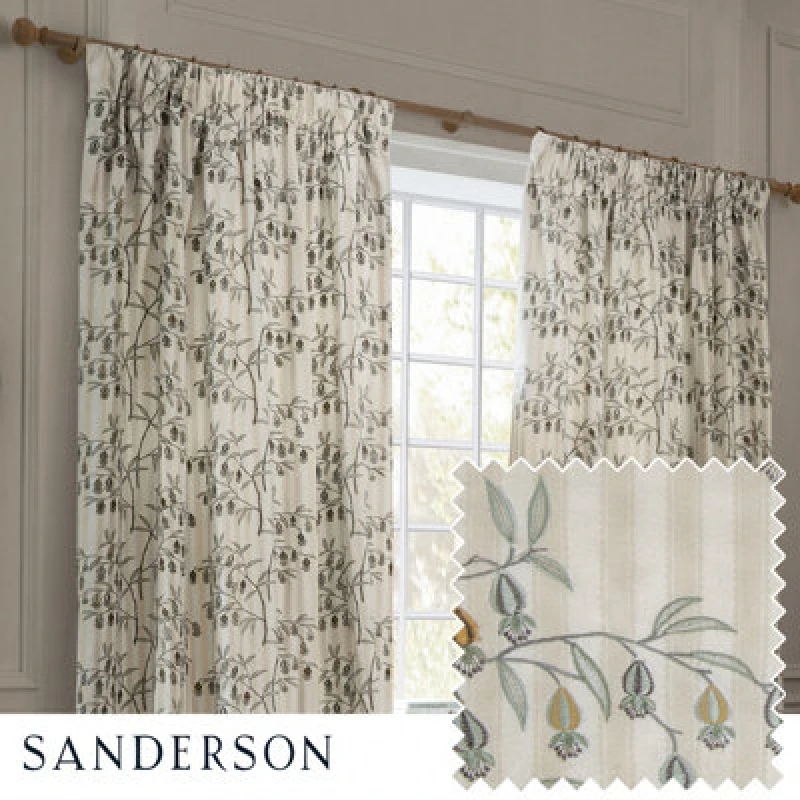 Image of Sanderson Sanderson Chinese Lanterns Embroidered Room Darkening Pencil Pleat Curtains in Beige Size: 229cm width x 183cm drop Beige 229cm width x 18