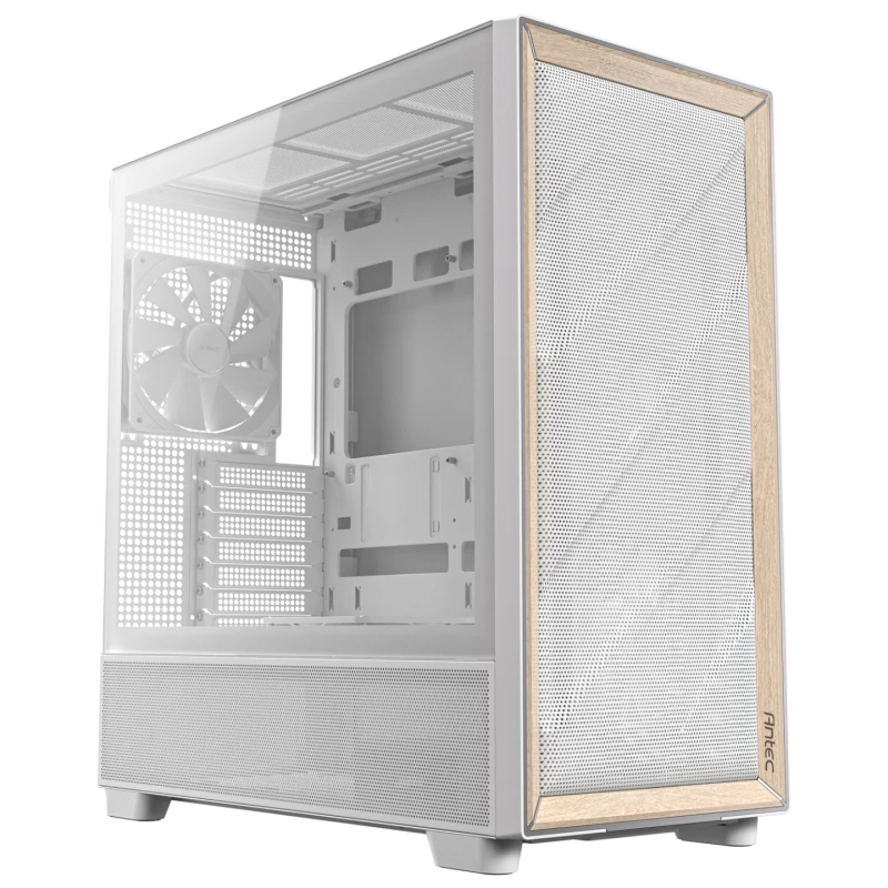 Image of Antec Antec FLUX Mid Tower PC Case - White/Wood CAA-ANTFLUX-WH