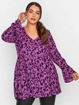 Image of Yours Dip Back Leopard Marks Blouse - Purple, Purple, Size 16, Women